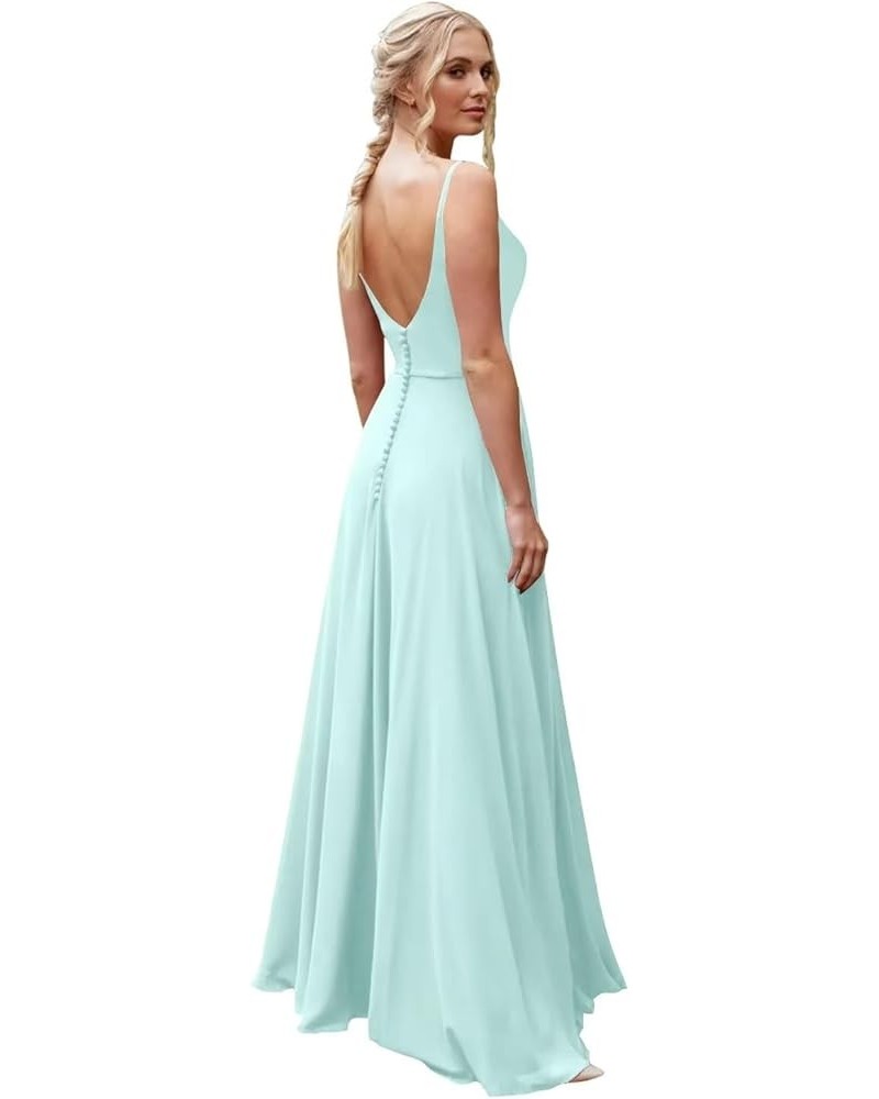 Chiffon Bridesmaid Dresses for Women Long Spaghetti Straps Cowl Neck A Line Sleeveless Open Back Formal Dress Ice Blue $22.13...