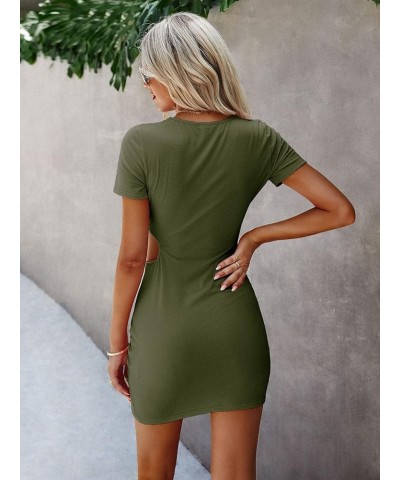 Women's Twist Front Cut Out Short Sleeve Round Neck Mini Tee Dress Army Green $13.64 Dresses