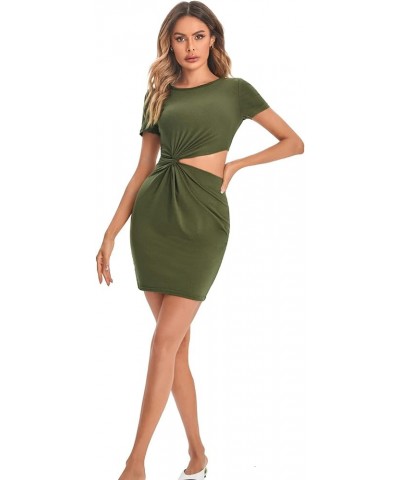 Women's Twist Front Cut Out Short Sleeve Round Neck Mini Tee Dress Army Green $13.64 Dresses