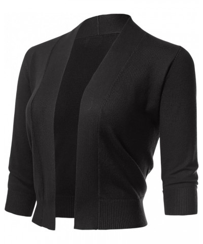 Women's 3/4 Sleeve Open Front Cropped Bolero Cardigan Shrug Sweater Black $19.13 Sweaters