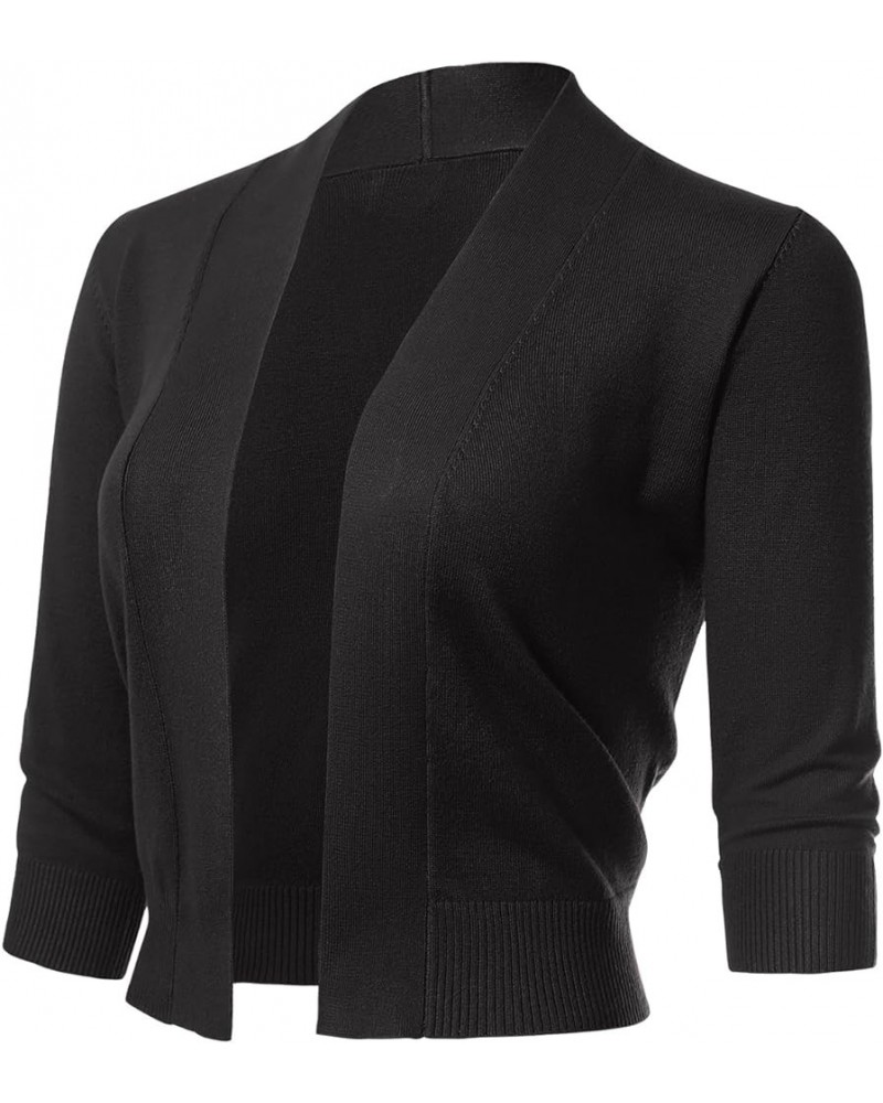 Women's 3/4 Sleeve Open Front Cropped Bolero Cardigan Shrug Sweater Black $19.13 Sweaters