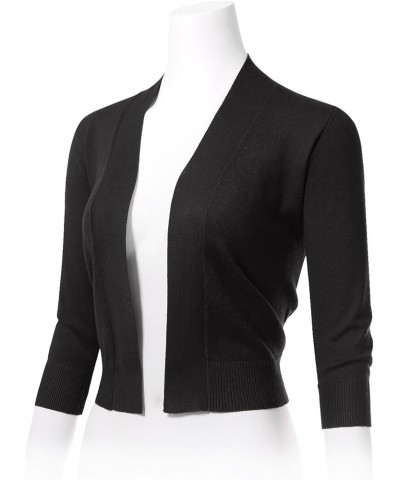 Women's 3/4 Sleeve Open Front Cropped Bolero Cardigan Shrug Sweater Black $19.13 Sweaters