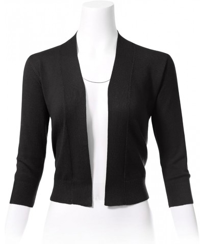 Women's 3/4 Sleeve Open Front Cropped Bolero Cardigan Shrug Sweater Black $19.13 Sweaters