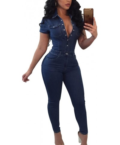 Women's Denim Skinny Jumpsuit Overalls Sexy Zip Up/Button Down Short Sleeve Denim Jumpsuit Romper 12 $21.59 Overalls