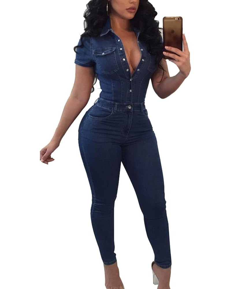 Women's Denim Skinny Jumpsuit Overalls Sexy Zip Up/Button Down Short Sleeve Denim Jumpsuit Romper 12 $21.59 Overalls