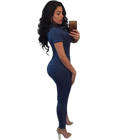 Women's Denim Skinny Jumpsuit Overalls Sexy Zip Up/Button Down Short Sleeve Denim Jumpsuit Romper 12 $21.59 Overalls