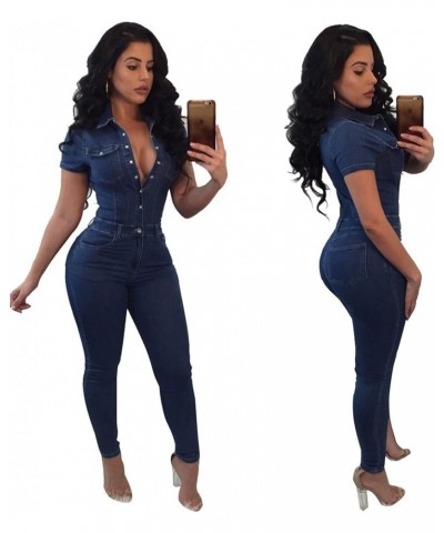 Women's Denim Skinny Jumpsuit Overalls Sexy Zip Up/Button Down Short Sleeve Denim Jumpsuit Romper 12 $21.59 Overalls