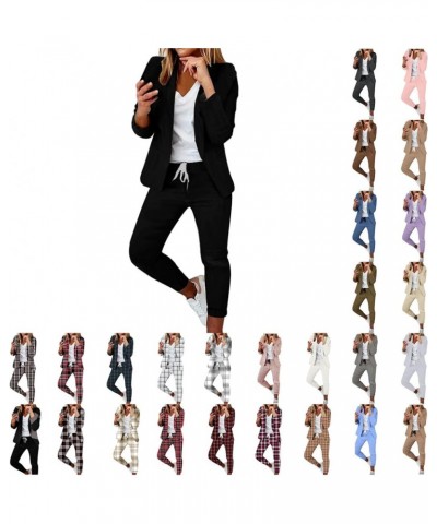 Suits for Women Casual 2 Piece Outfits Professional Business Long Sleeve Set Office Open Front Slim Blazer and Pants A01-busi...