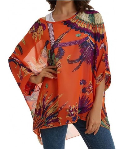 Women's Floral Blouse Loose Batwing Sleeve Beach Chiffon Poncho Sheer Tunic Tops Color16 $9.17 Tops