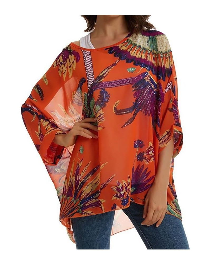 Women's Floral Blouse Loose Batwing Sleeve Beach Chiffon Poncho Sheer Tunic Tops Color16 $9.17 Tops