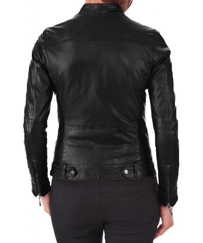 Women's Leather Jacket Motorcycle Bomber Biker Genuine Lambskin Leather Jacket for Women 02 Black $53.65 Coats