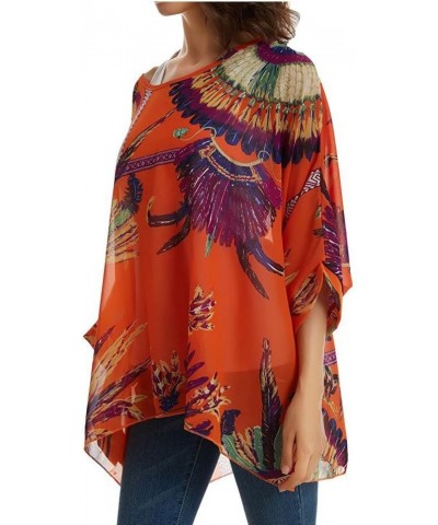 Women's Floral Blouse Loose Batwing Sleeve Beach Chiffon Poncho Sheer Tunic Tops Color16 $9.17 Tops