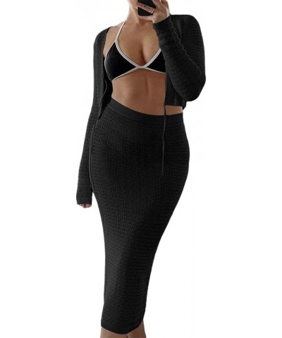 Women's 2 Piece Crochet Swimsuit Cover Up Hollow Out Crop Knitted Tank Top and Skirt Set Beachwear Black $8.09 Swimsuits