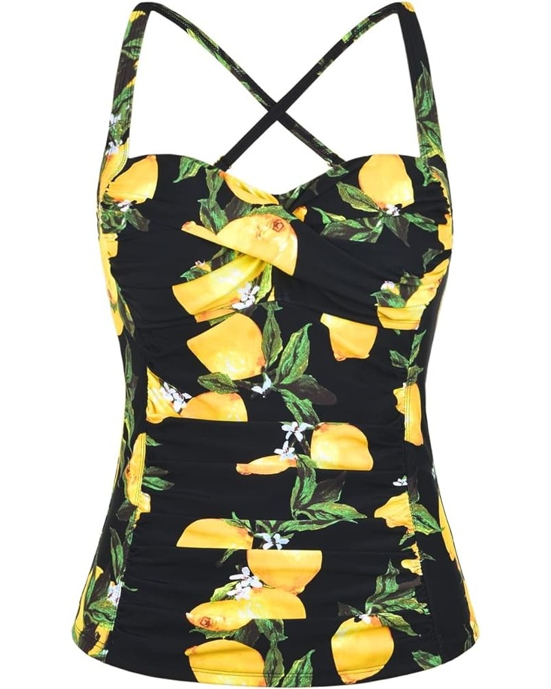 Women's Ruched Front Twist Tankini Tops Tummy Control Swimsuits Bathing Suits Retro Swim Tops Lemon $16.92 Swimsuits