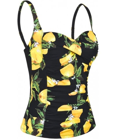 Women's Ruched Front Twist Tankini Tops Tummy Control Swimsuits Bathing Suits Retro Swim Tops Lemon $16.92 Swimsuits