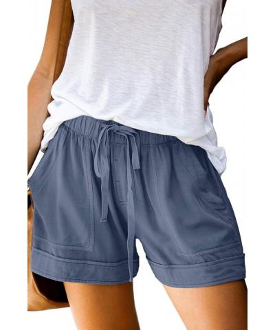 Womens Summer Shorts Leopard/Camo/Solid/Floral Print Elastic Waist Pocketed Casual Pants 1-blue $13.90 Shorts