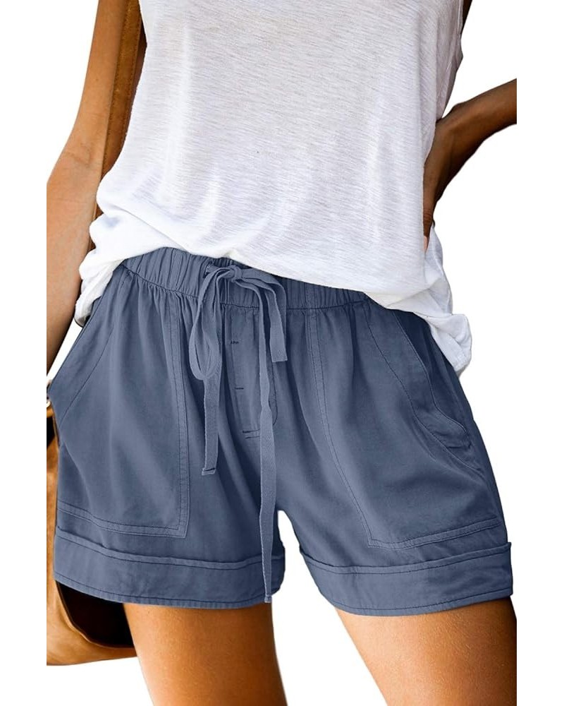 Womens Summer Shorts Leopard/Camo/Solid/Floral Print Elastic Waist Pocketed Casual Pants 1-blue $13.90 Shorts