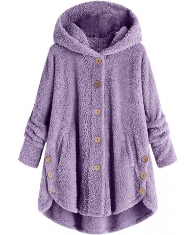 Oversized Warm Winter Coats Women Faux Fur Sherpa Jacket Fuzzy Fleece Pullover Hoodie Button Down Outerwear Coat Plus Purple ...