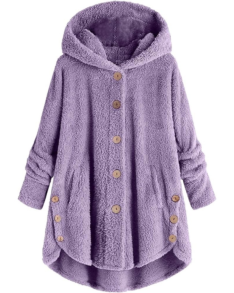 Oversized Warm Winter Coats Women Faux Fur Sherpa Jacket Fuzzy Fleece Pullover Hoodie Button Down Outerwear Coat Plus Purple ...