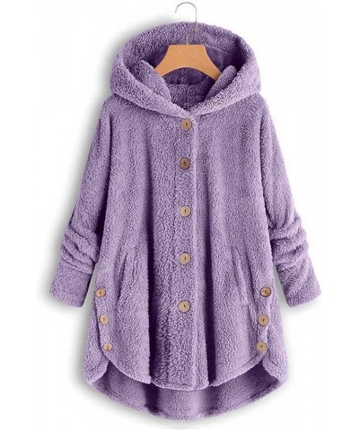 Oversized Warm Winter Coats Women Faux Fur Sherpa Jacket Fuzzy Fleece Pullover Hoodie Button Down Outerwear Coat Plus Purple ...