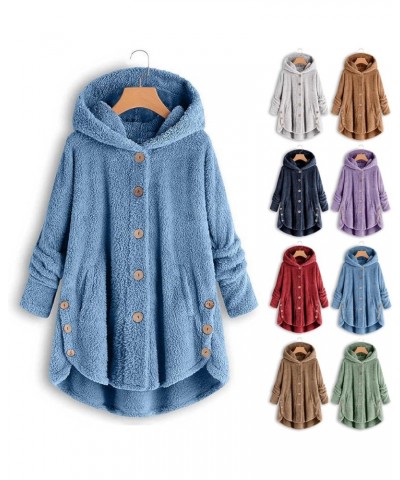 Oversized Warm Winter Coats Women Faux Fur Sherpa Jacket Fuzzy Fleece Pullover Hoodie Button Down Outerwear Coat Plus Purple ...