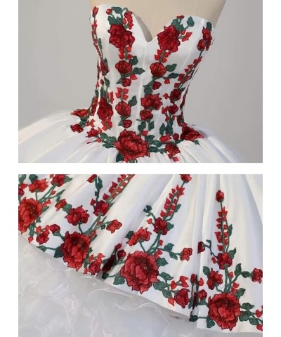 Vintage Flowers Embroidery Quinceanera Dresses Ruffles Prom Ball Gown Sweet 15 16 Dress Style4-red $78.90 Dresses