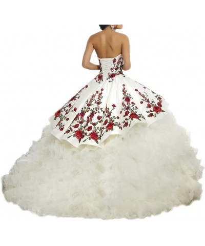 Vintage Flowers Embroidery Quinceanera Dresses Ruffles Prom Ball Gown Sweet 15 16 Dress Style4-red $78.90 Dresses