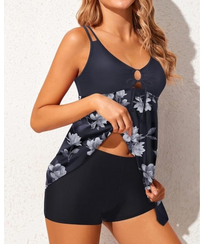 Womens Tankini Bathing Suit with Shorts Two Piece Tummy Control Swimsuit Flowy Swimwear Top White Floral $20.39 Swimsuits