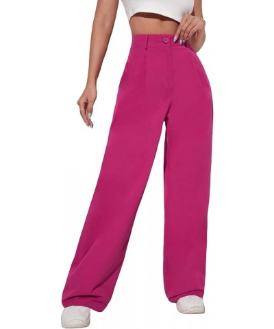 Women's Women's Solid High Waisted Button Straight Flare Leg Jeans Casual Denim Pants Hot Pink $23.03 Pants