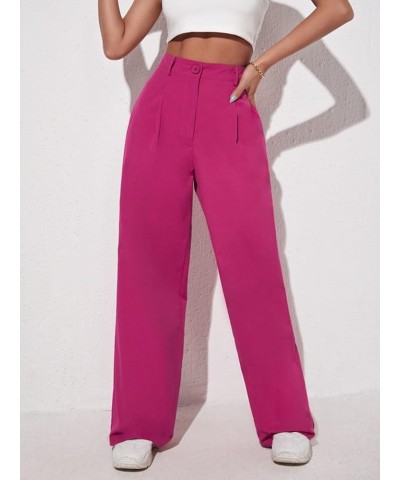 Women's Women's Solid High Waisted Button Straight Flare Leg Jeans Casual Denim Pants Hot Pink $23.03 Pants