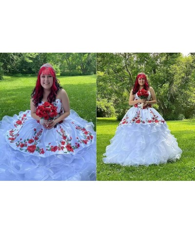 Vintage Flowers Embroidery Quinceanera Dresses Ruffles Prom Ball Gown Sweet 15 16 Dress Style4-red $78.90 Dresses