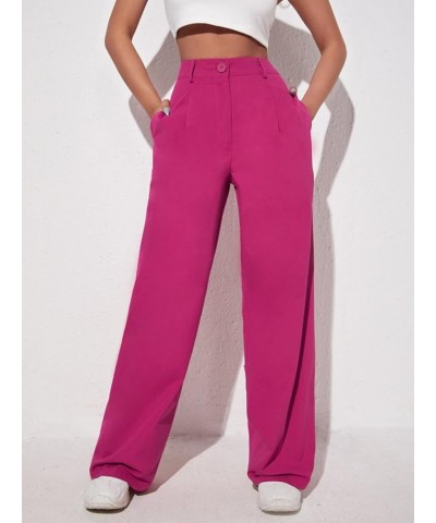 Women's Women's Solid High Waisted Button Straight Flare Leg Jeans Casual Denim Pants Hot Pink $23.03 Pants