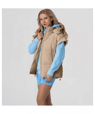 Women's Puffer Vest Stand Collar Sleeveless Zip Up Padded Gilet with Pockets Khaki $8.99 Vests