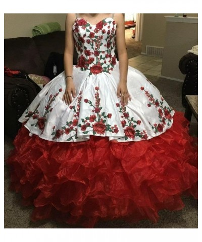 Vintage Flowers Embroidery Quinceanera Dresses Ruffles Prom Ball Gown Sweet 15 16 Dress Style4-red $78.90 Dresses