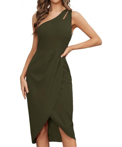 Women's One Shoulder Cocktail Dress 2023 Summer Dresses Sexy Cutout Ruched Slit Wrap Party Formal Midi Dresses Army Green $17...