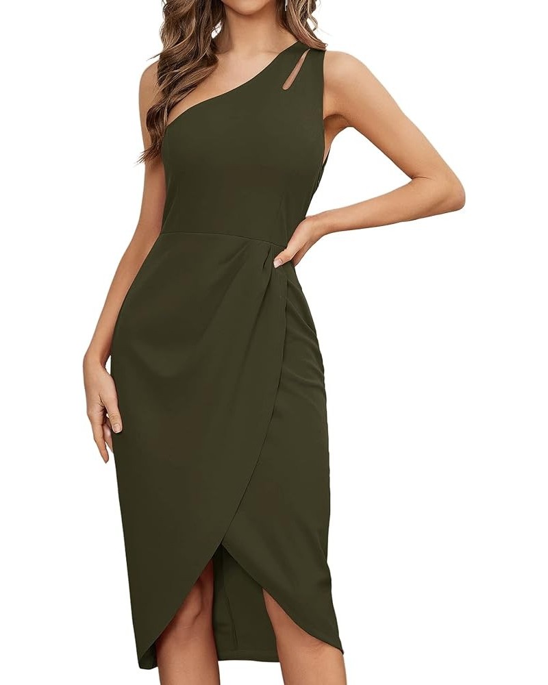 Women's One Shoulder Cocktail Dress 2023 Summer Dresses Sexy Cutout Ruched Slit Wrap Party Formal Midi Dresses Army Green $17...