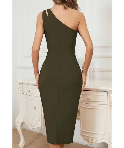 Women's One Shoulder Cocktail Dress 2023 Summer Dresses Sexy Cutout Ruched Slit Wrap Party Formal Midi Dresses Army Green $17...