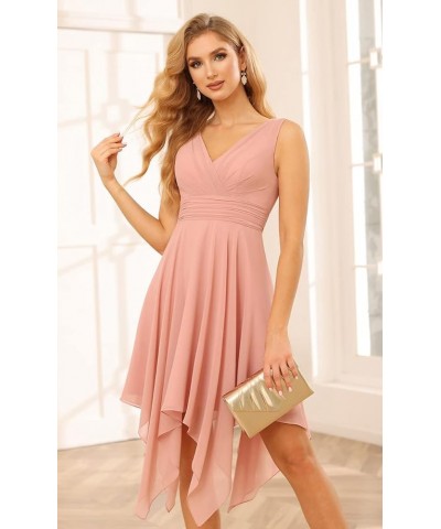 Women's Double V Neck Short Bridesmaid Dresses 2024 Ruched Waist A Line Chiffon Formal Cocktail Party Dress DE58 Mauve $27.00...