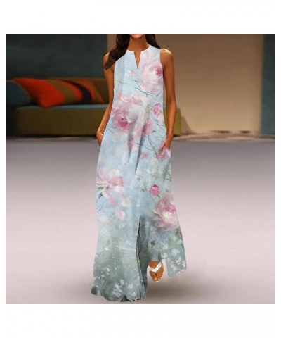 Womens Plus Size Long Dresses Summer Casual Floral Sleeveless Crewneck Shirt Dress Swing Maxi Dress Boho Beach Dress 07 Pink ...