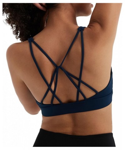 Sports Bra for Women, Sexy Crisscross Back Low Impact Padded Strappy Yoga Bra with Removable Cups Navy $12.18 Lingerie