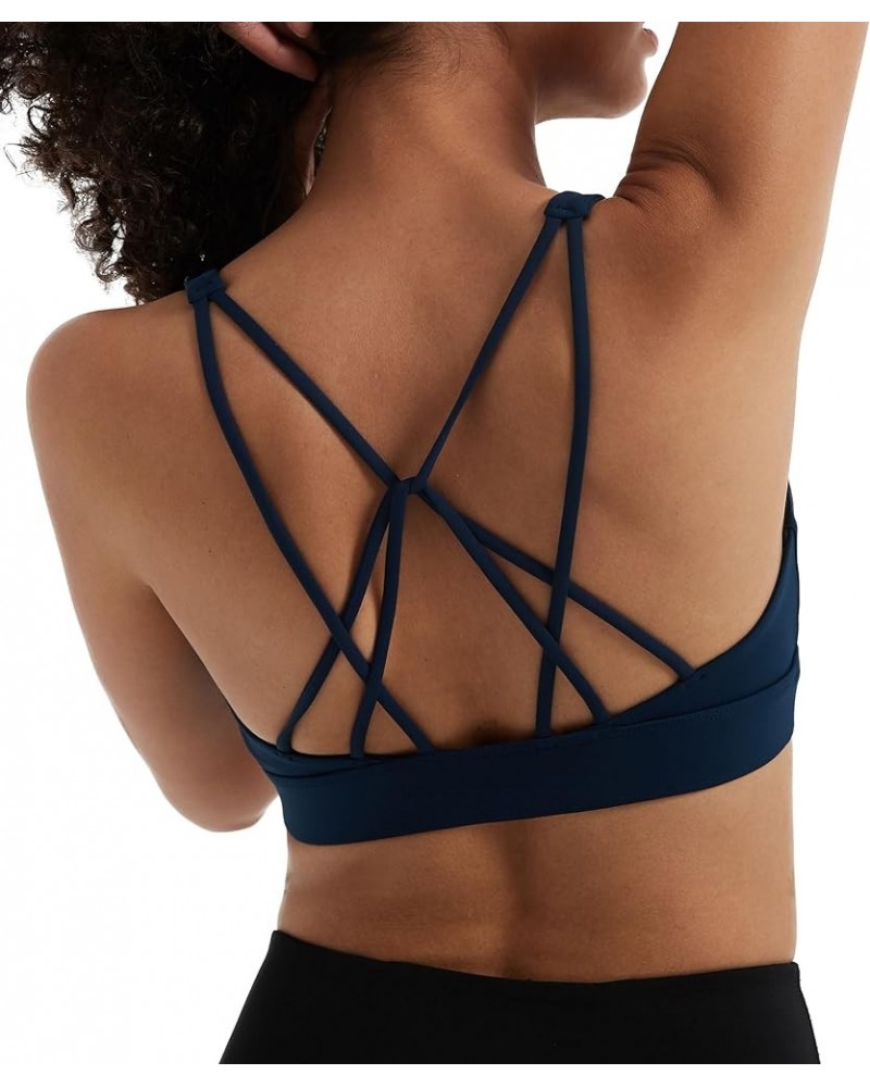 Sports Bra for Women, Sexy Crisscross Back Low Impact Padded Strappy Yoga Bra with Removable Cups Navy $12.18 Lingerie