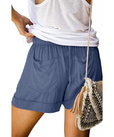 Womens Summer Shorts Leopard/Camo/Solid/Floral Print Elastic Waist Pocketed Casual Pants 1-blue $13.90 Shorts