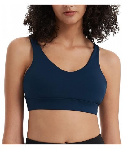 Sports Bra for Women, Sexy Crisscross Back Low Impact Padded Strappy Yoga Bra with Removable Cups Navy $12.18 Lingerie