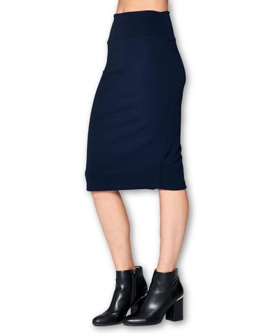 Women's High Waist Knit Stretch Multi Print Office Pencil Skirt (S-3XL) -Made in USA Navy 2 $10.50 Skirts