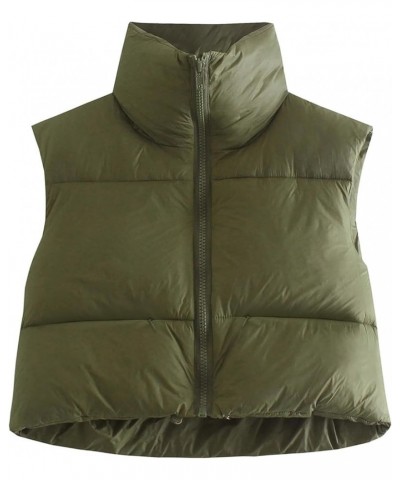 Women's Cropped Puffer Vest Winter Stand Collar Sleeveless Lightweight Warm Puffer Zip Up Gilet Padded Jacket Army Green $17....