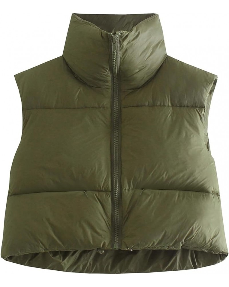 Women's Cropped Puffer Vest Winter Stand Collar Sleeveless Lightweight Warm Puffer Zip Up Gilet Padded Jacket Army Green $17....