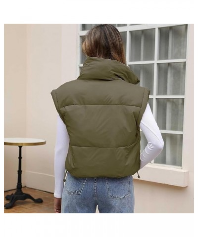 Women's Cropped Puffer Vest Winter Stand Collar Sleeveless Lightweight Warm Puffer Zip Up Gilet Padded Jacket Army Green $17....