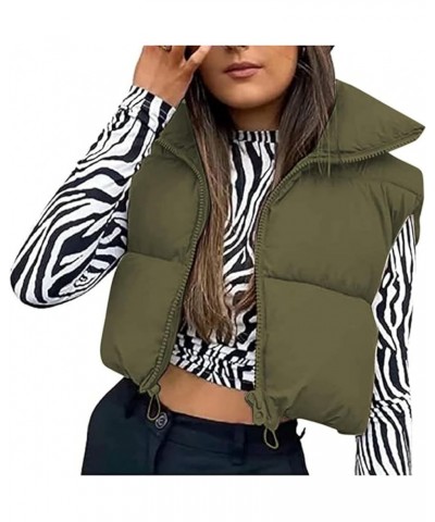 Women's Cropped Puffer Vest Winter Stand Collar Sleeveless Lightweight Warm Puffer Zip Up Gilet Padded Jacket Army Green $17....