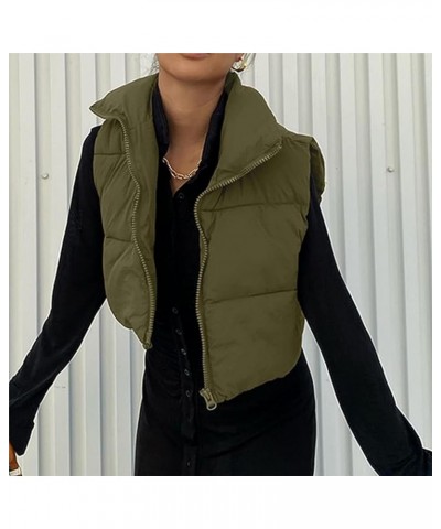 Women's Cropped Puffer Vest Winter Stand Collar Sleeveless Lightweight Warm Puffer Zip Up Gilet Padded Jacket Army Green $17....