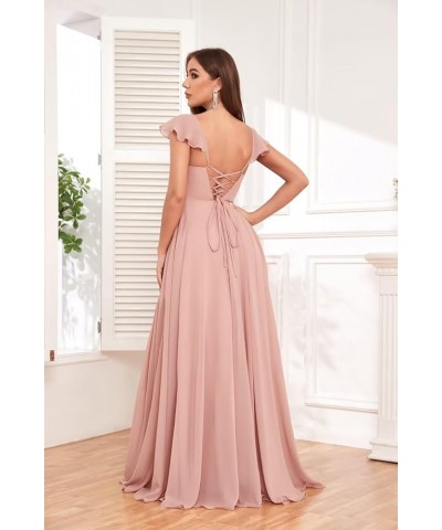 Ruffle Chiffon Bridesmaid Dresses with Slit Pleated Prom Dress with Pockets Evening Formal Gown Champagne $20.25 Dresses